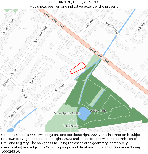 28, BURNSIDE, FLEET, GU51 3RE: Location map and indicative extent of plot