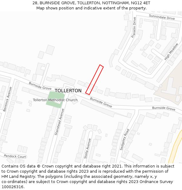 28, BURNSIDE GROVE, TOLLERTON, NOTTINGHAM, NG12 4ET: Location map and indicative extent of plot