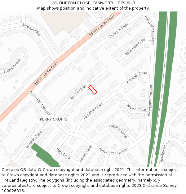 28, BURTON CLOSE, TAMWORTH, B79 8UB: Location map and indicative extent of plot