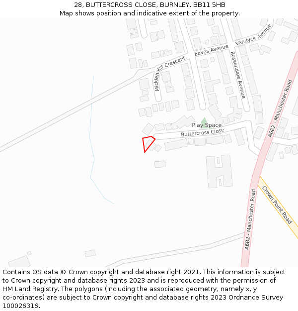 28, BUTTERCROSS CLOSE, BURNLEY, BB11 5HB: Location map and indicative extent of plot