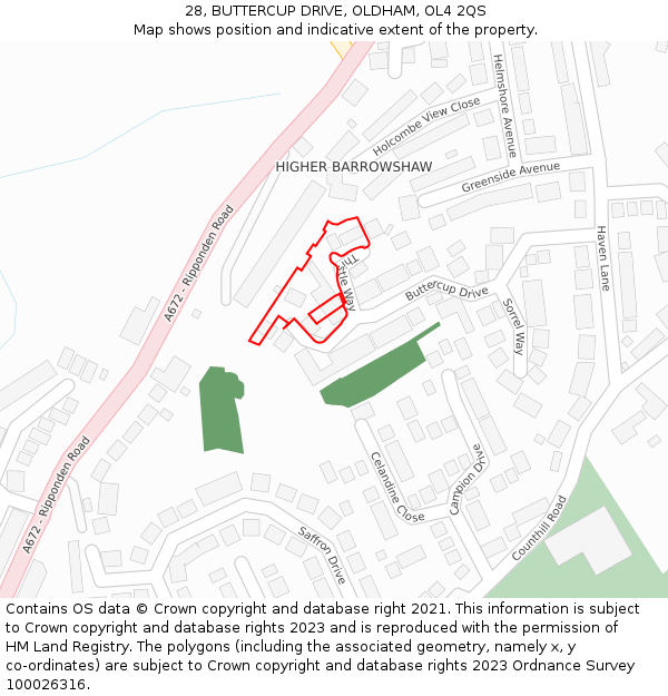 28, BUTTERCUP DRIVE, OLDHAM, OL4 2QS: Location map and indicative extent of plot