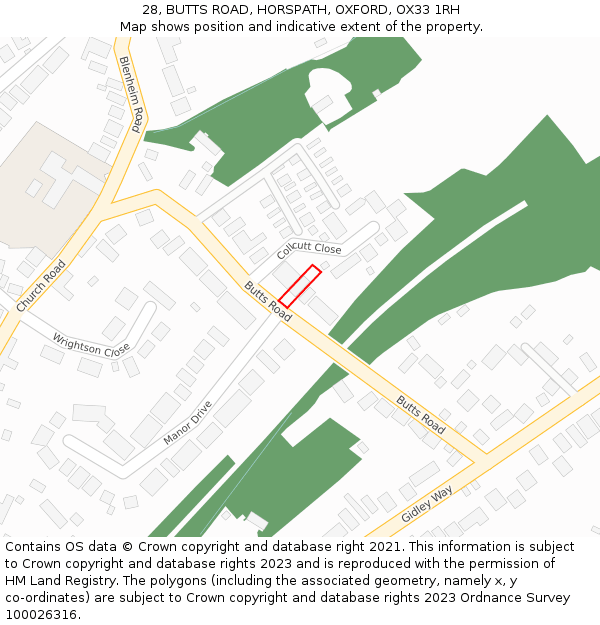 28, BUTTS ROAD, HORSPATH, OXFORD, OX33 1RH: Location map and indicative extent of plot