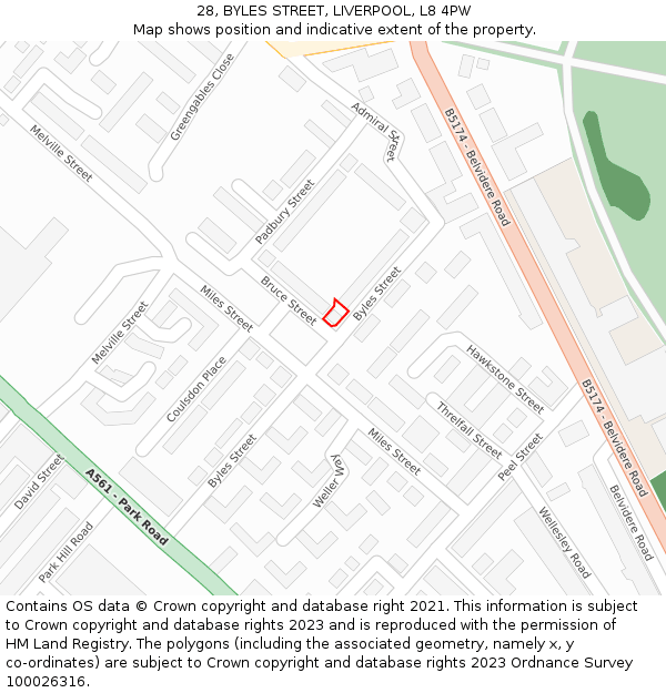 28, BYLES STREET, LIVERPOOL, L8 4PW: Location map and indicative extent of plot