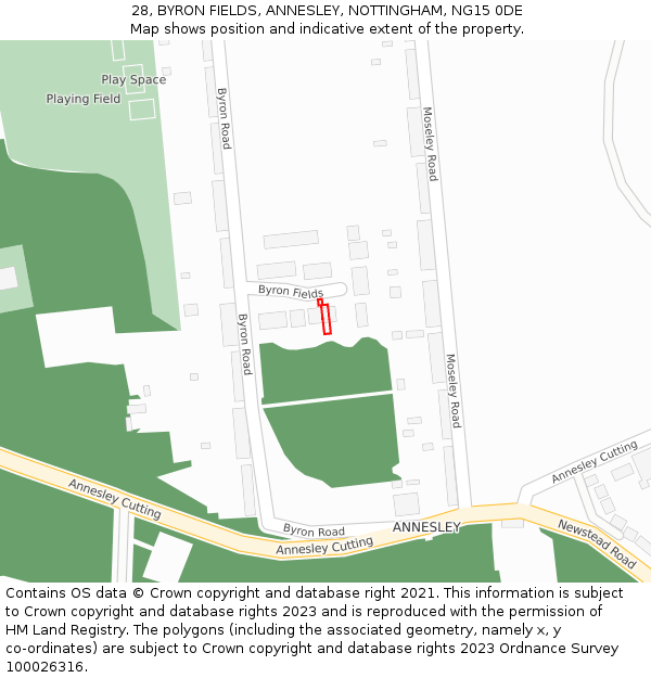 28, BYRON FIELDS, ANNESLEY, NOTTINGHAM, NG15 0DE: Location map and indicative extent of plot