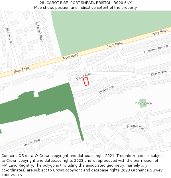 28, CABOT RISE, PORTISHEAD, BRISTOL, BS20 6NX: Location map and indicative extent of plot