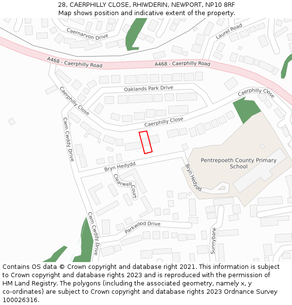 28, CAERPHILLY CLOSE, RHIWDERIN, NEWPORT, NP10 8RF: Location map and indicative extent of plot