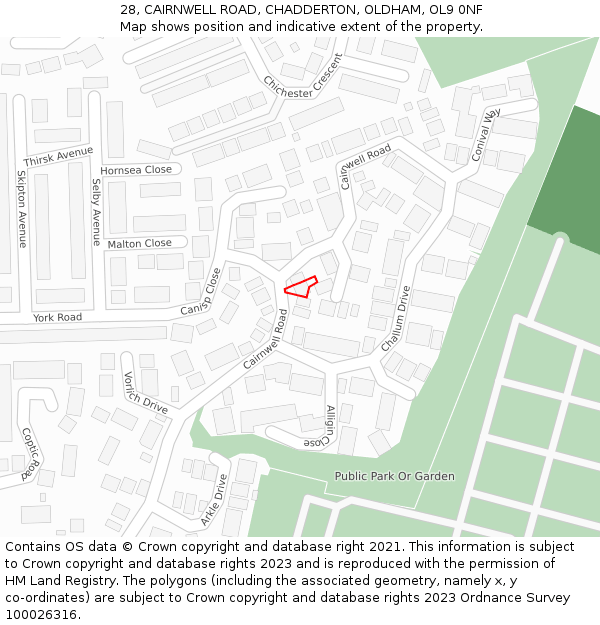 28, CAIRNWELL ROAD, CHADDERTON, OLDHAM, OL9 0NF: Location map and indicative extent of plot