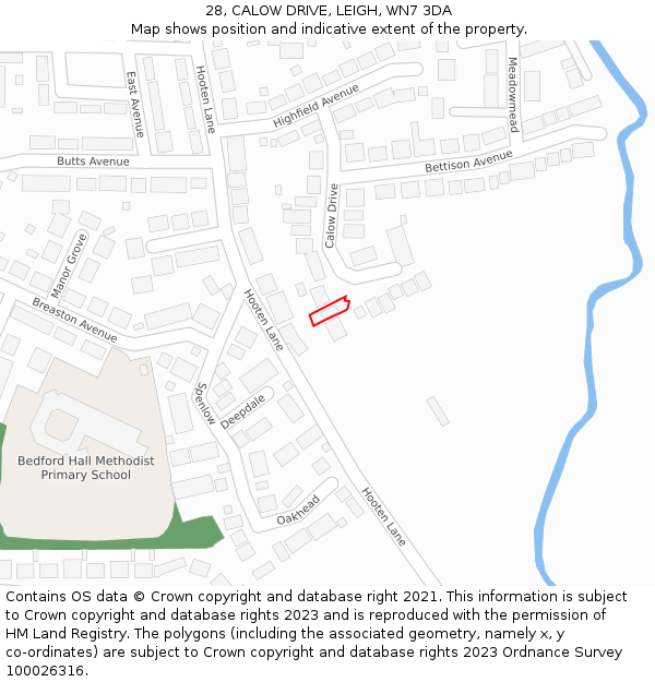 28, CALOW DRIVE, LEIGH, WN7 3DA: Location map and indicative extent of plot