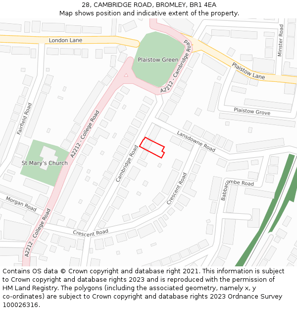 28, CAMBRIDGE ROAD, BROMLEY, BR1 4EA: Location map and indicative extent of plot