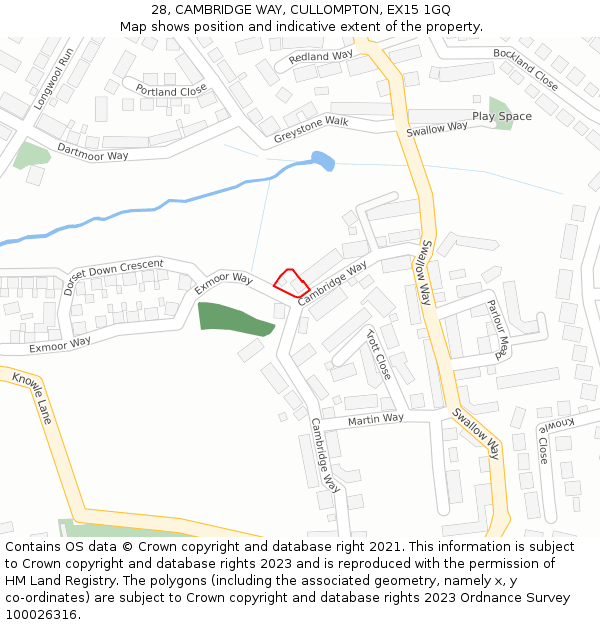 28, CAMBRIDGE WAY, CULLOMPTON, EX15 1GQ: Location map and indicative extent of plot