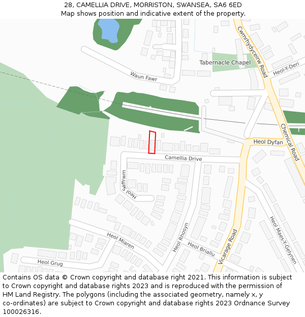 28, CAMELLIA DRIVE, MORRISTON, SWANSEA, SA6 6ED: Location map and indicative extent of plot