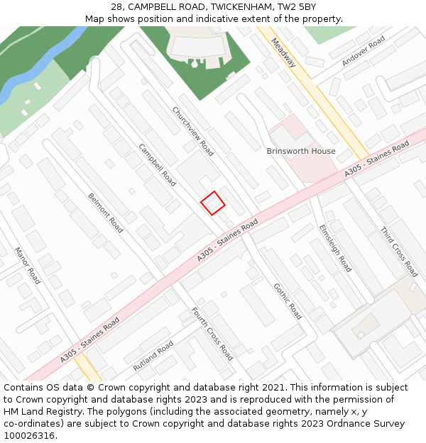 28, CAMPBELL ROAD, TWICKENHAM, TW2 5BY: Location map and indicative extent of plot