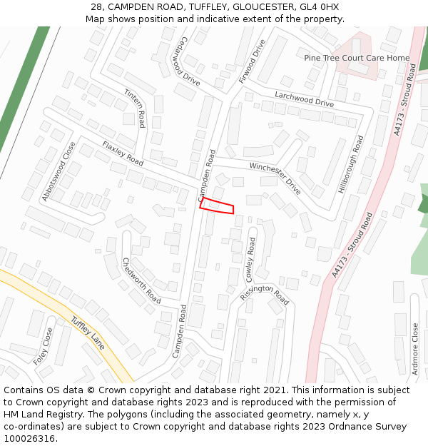 28, CAMPDEN ROAD, TUFFLEY, GLOUCESTER, GL4 0HX: Location map and indicative extent of plot