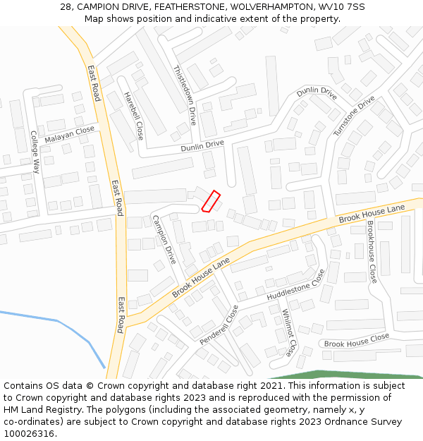 28, CAMPION DRIVE, FEATHERSTONE, WOLVERHAMPTON, WV10 7SS: Location map and indicative extent of plot