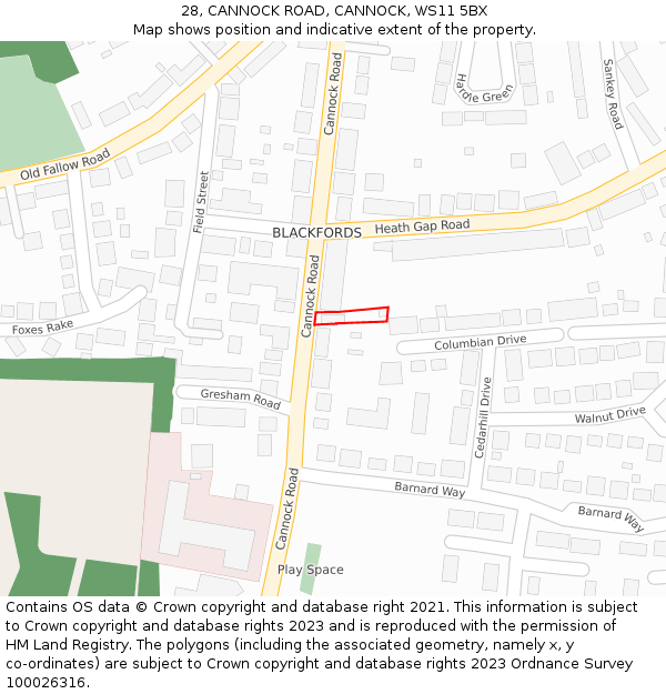 28, CANNOCK ROAD, CANNOCK, WS11 5BX: Location map and indicative extent of plot