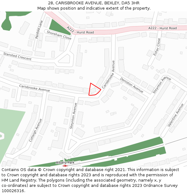 28, CARISBROOKE AVENUE, BEXLEY, DA5 3HR: Location map and indicative extent of plot