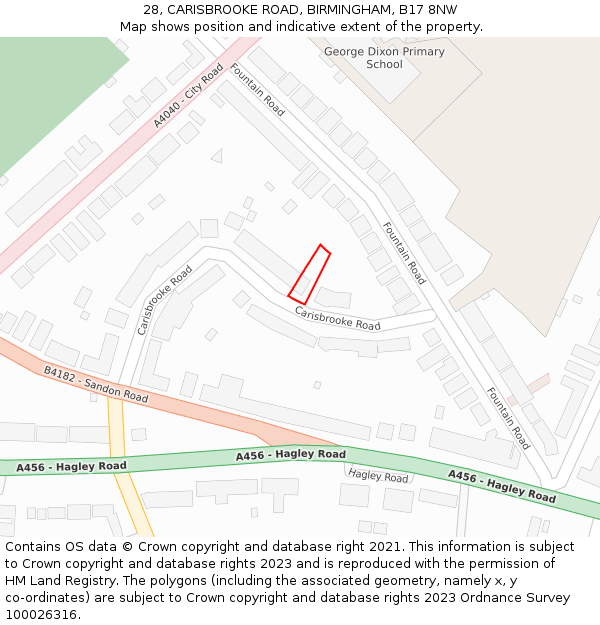 28, CARISBROOKE ROAD, BIRMINGHAM, B17 8NW: Location map and indicative extent of plot