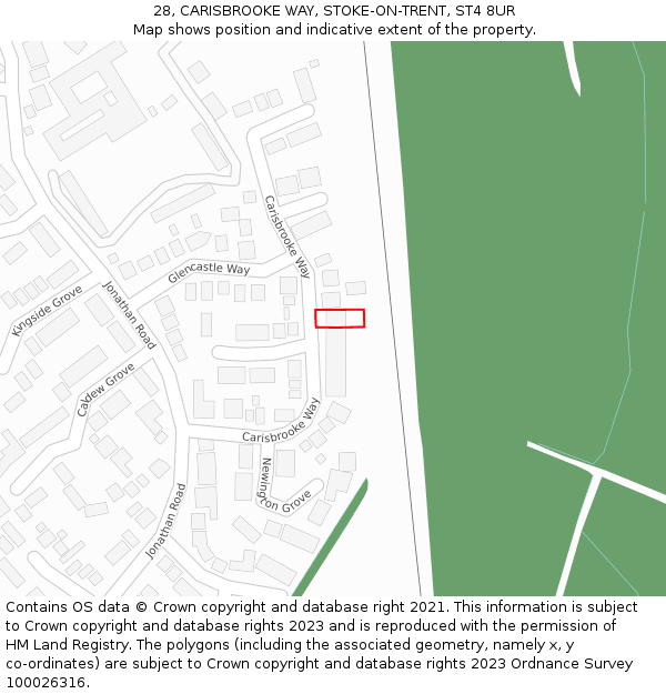 28, CARISBROOKE WAY, STOKE-ON-TRENT, ST4 8UR: Location map and indicative extent of plot