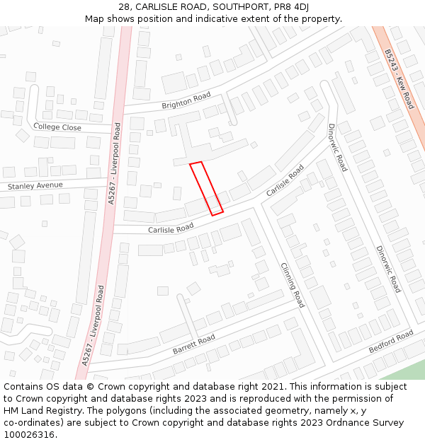 28, CARLISLE ROAD, SOUTHPORT, PR8 4DJ: Location map and indicative extent of plot