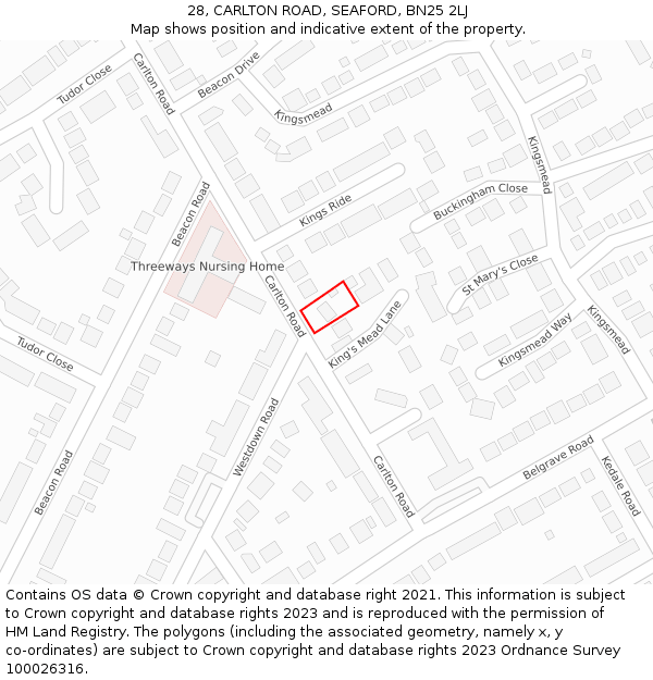 28, CARLTON ROAD, SEAFORD, BN25 2LJ: Location map and indicative extent of plot