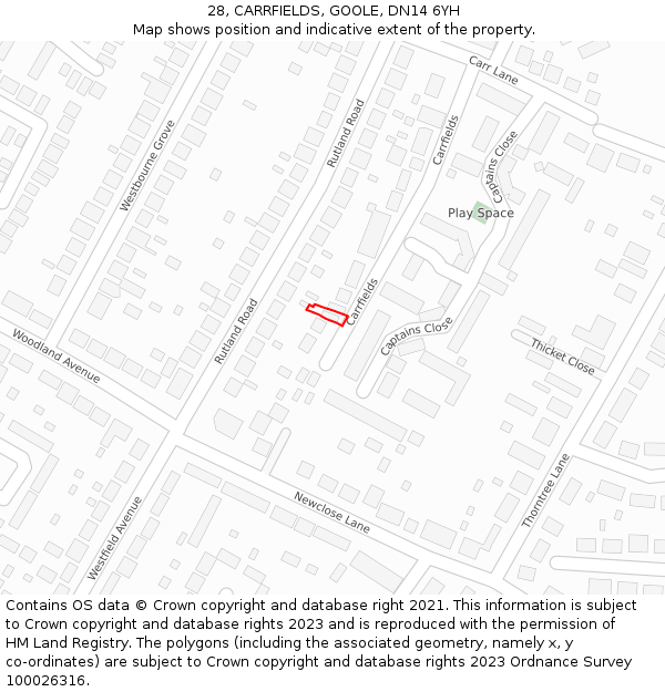 28, CARRFIELDS, GOOLE, DN14 6YH: Location map and indicative extent of plot