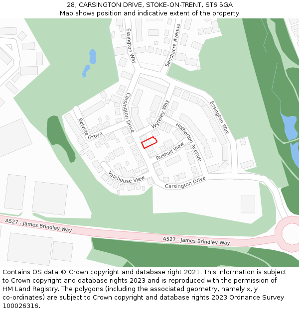 28, CARSINGTON DRIVE, STOKE-ON-TRENT, ST6 5GA: Location map and indicative extent of plot