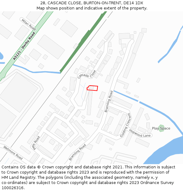 28, CASCADE CLOSE, BURTON-ON-TRENT, DE14 1DX: Location map and indicative extent of plot