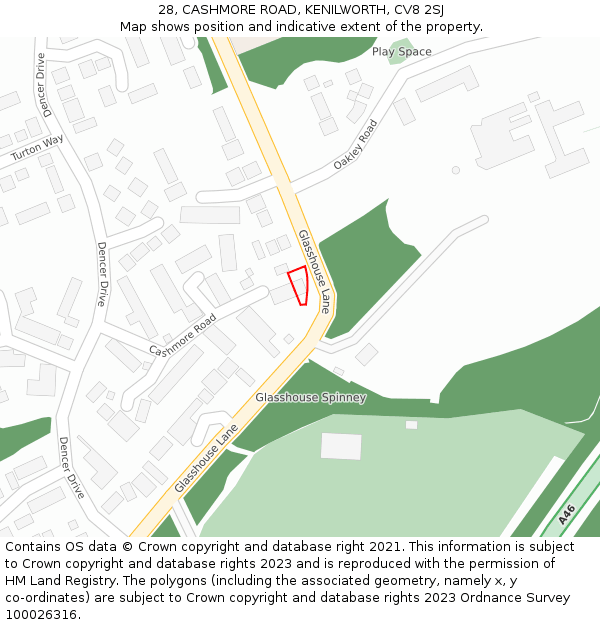 28, CASHMORE ROAD, KENILWORTH, CV8 2SJ: Location map and indicative extent of plot