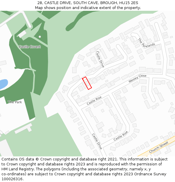 28, CASTLE DRIVE, SOUTH CAVE, BROUGH, HU15 2ES: Location map and indicative extent of plot