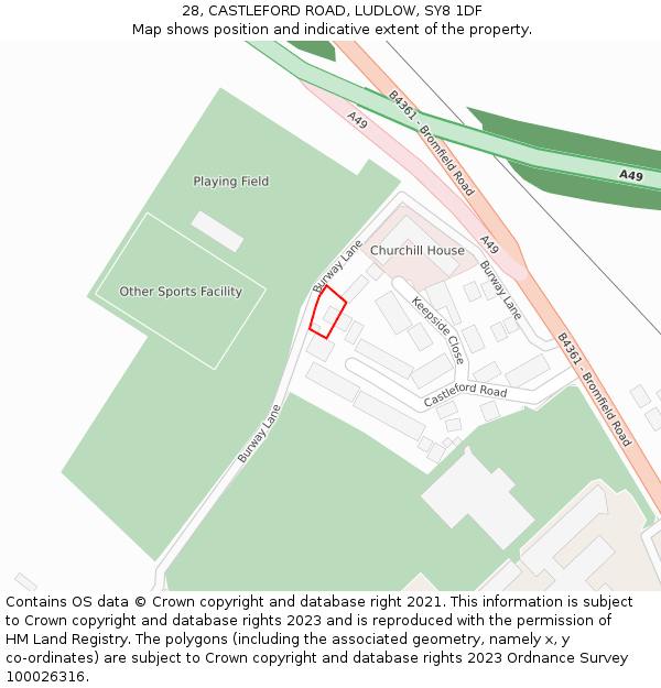 28, CASTLEFORD ROAD, LUDLOW, SY8 1DF: Location map and indicative extent of plot