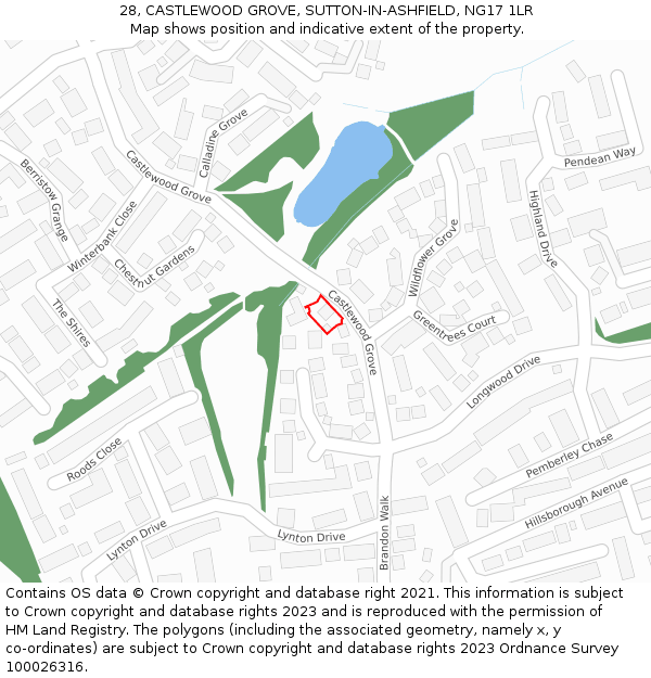 28, CASTLEWOOD GROVE, SUTTON-IN-ASHFIELD, NG17 1LR: Location map and indicative extent of plot