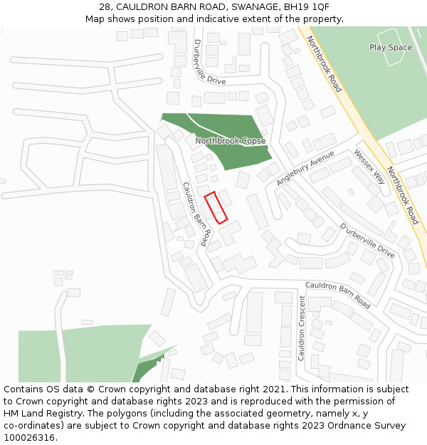 28, CAULDRON BARN ROAD, SWANAGE, BH19 1QF: Location map and indicative extent of plot