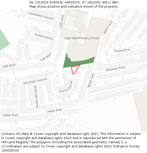 28, CAUNCE AVENUE, HAYDOCK, ST. HELENS, WA11 0BU: Location map and indicative extent of plot