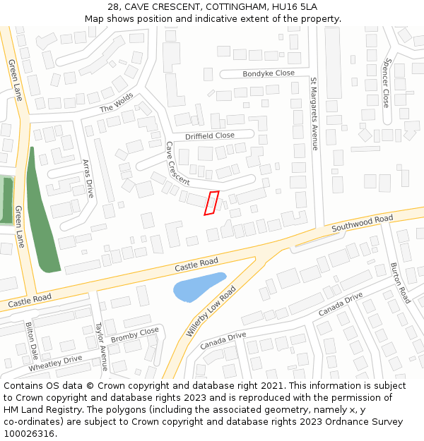 28, CAVE CRESCENT, COTTINGHAM, HU16 5LA: Location map and indicative extent of plot