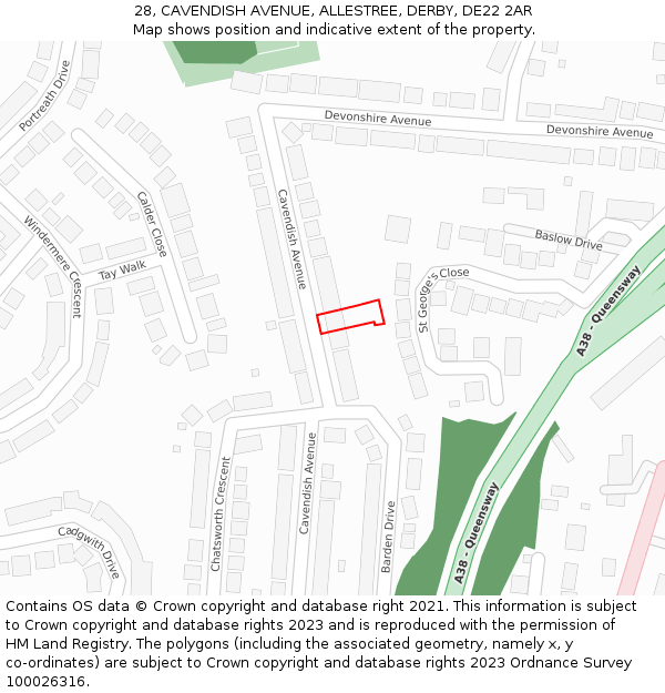 28, CAVENDISH AVENUE, ALLESTREE, DERBY, DE22 2AR: Location map and indicative extent of plot