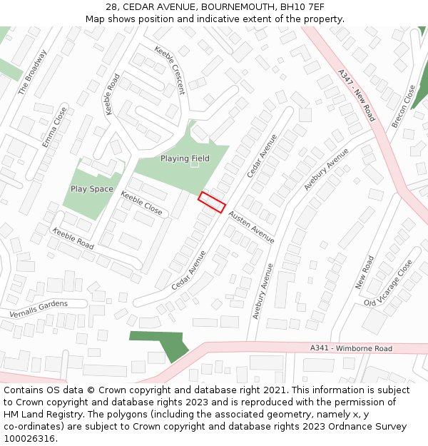 28, CEDAR AVENUE, BOURNEMOUTH, BH10 7EF: Location map and indicative extent of plot