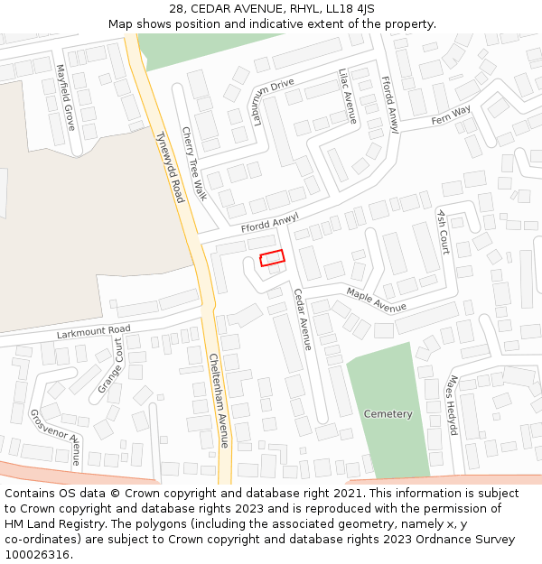 28, CEDAR AVENUE, RHYL, LL18 4JS: Location map and indicative extent of plot