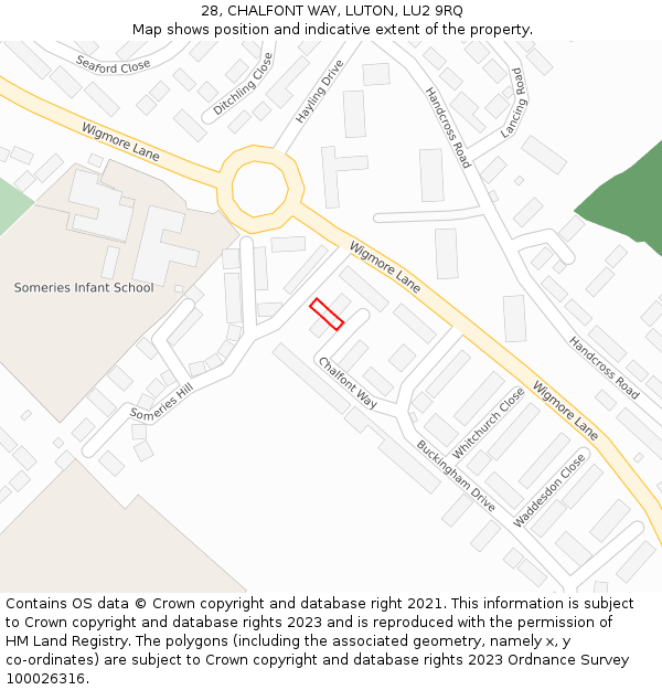 28, CHALFONT WAY, LUTON, LU2 9RQ: Location map and indicative extent of plot