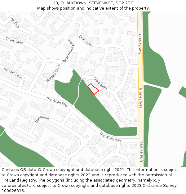 28, CHALKDOWN, STEVENAGE, SG2 7BG: Location map and indicative extent of plot