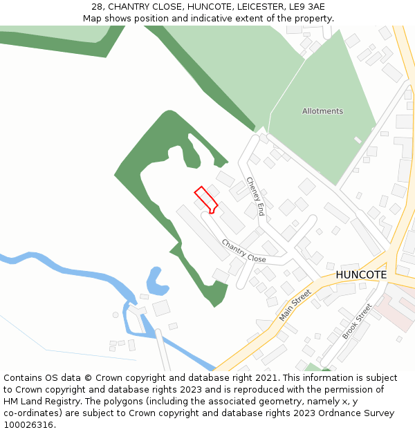 28, CHANTRY CLOSE, HUNCOTE, LEICESTER, LE9 3AE: Location map and indicative extent of plot