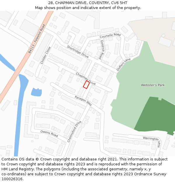 28, CHAPMAN DRIVE, COVENTRY, CV6 5HT: Location map and indicative extent of plot