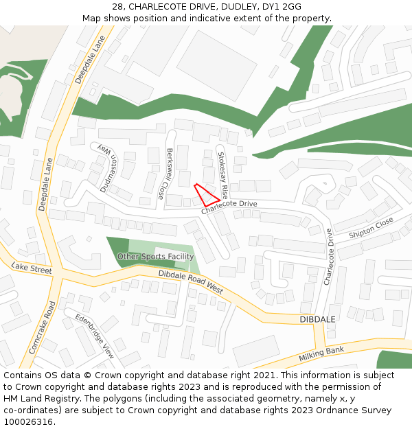 28, CHARLECOTE DRIVE, DUDLEY, DY1 2GG: Location map and indicative extent of plot