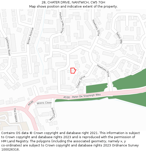 28, CHATER DRIVE, NANTWICH, CW5 7GH: Location map and indicative extent of plot