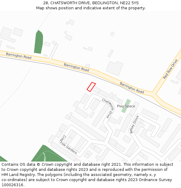 28, CHATSWORTH DRIVE, BEDLINGTON, NE22 5YS: Location map and indicative extent of plot