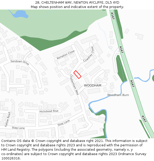 28, CHELTENHAM WAY, NEWTON AYCLIFFE, DL5 4YD: Location map and indicative extent of plot