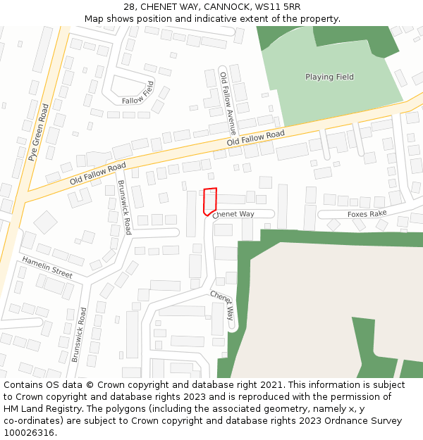 28, CHENET WAY, CANNOCK, WS11 5RR: Location map and indicative extent of plot