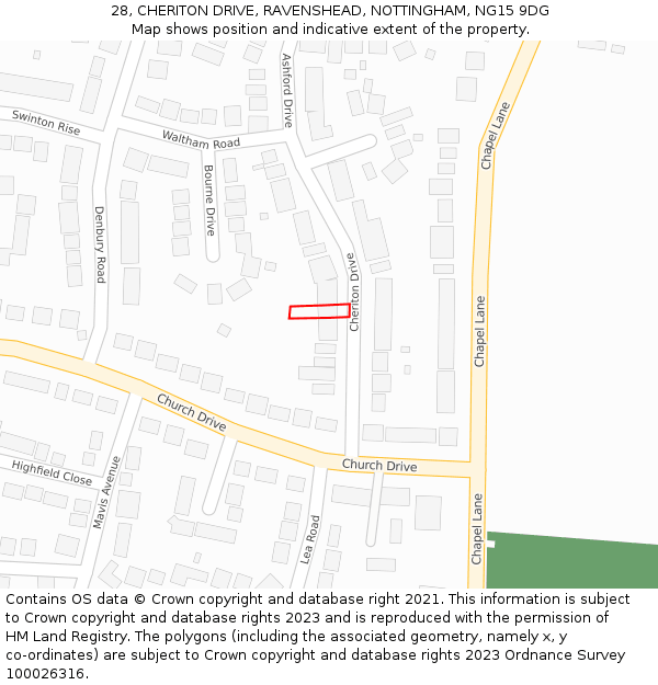 28, CHERITON DRIVE, RAVENSHEAD, NOTTINGHAM, NG15 9DG: Location map and indicative extent of plot