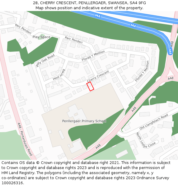 28, CHERRY CRESCENT, PENLLERGAER, SWANSEA, SA4 9FG: Location map and indicative extent of plot