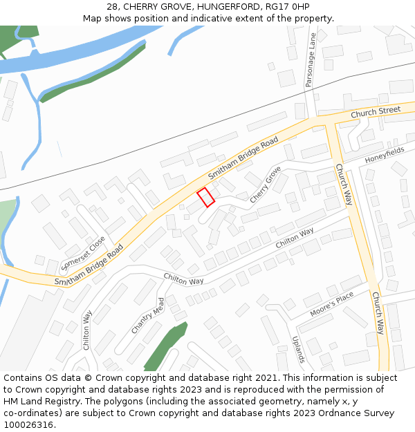 28, CHERRY GROVE, HUNGERFORD, RG17 0HP: Location map and indicative extent of plot