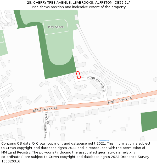 28, CHERRY TREE AVENUE, LEABROOKS, ALFRETON, DE55 1LP: Location map and indicative extent of plot